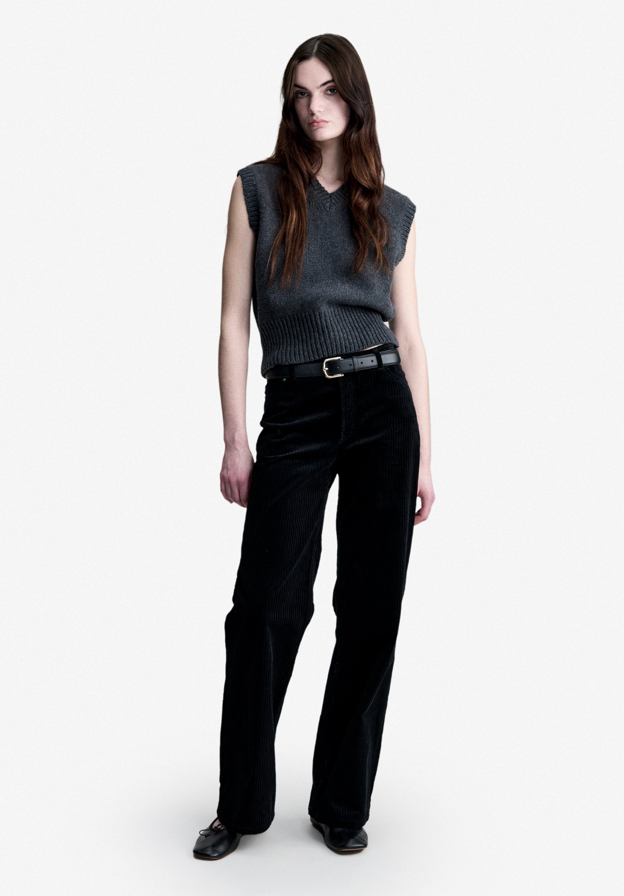 Sleeveless charcoal grey wool sweater - 1