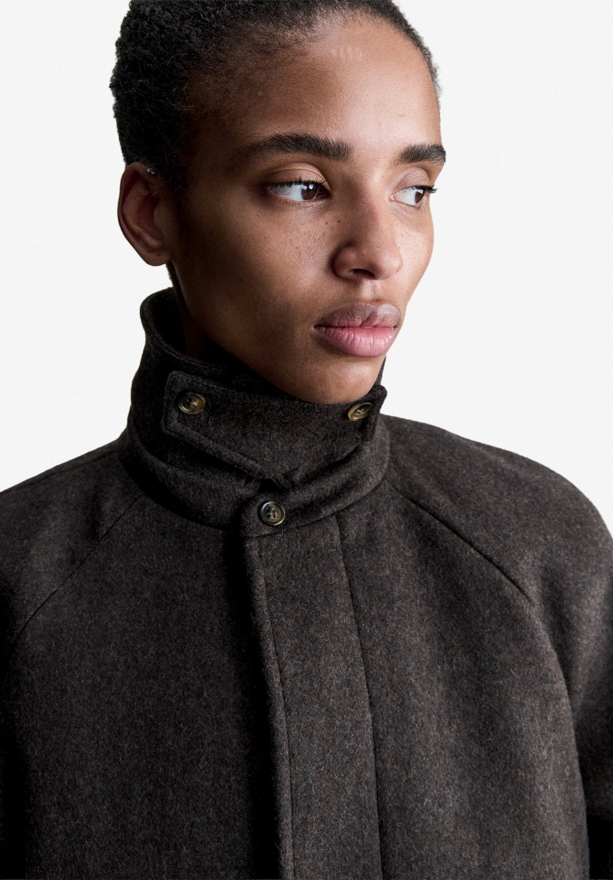 Loose-fit heather brown mac in recycled wool - 4