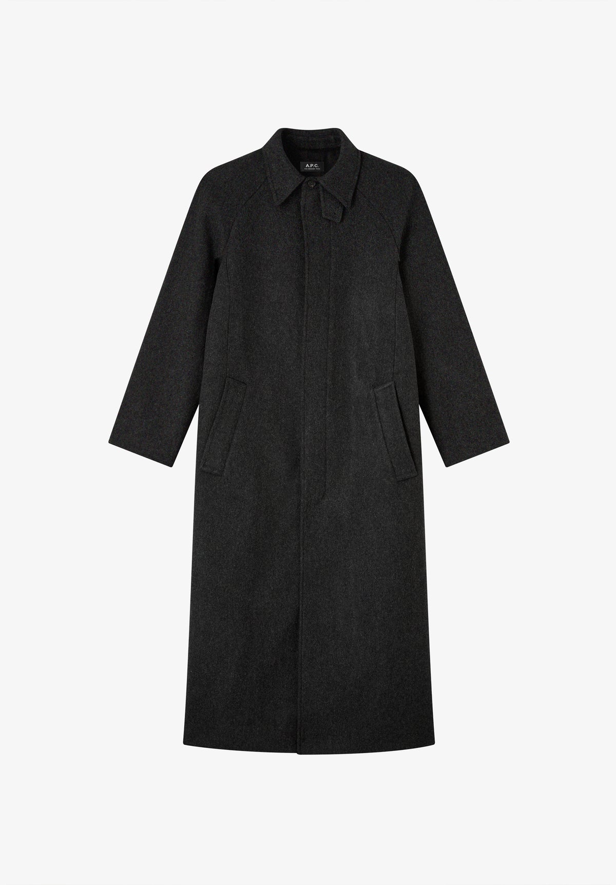 Loose-fit heather charcoal grey mac in recycled wool - 0