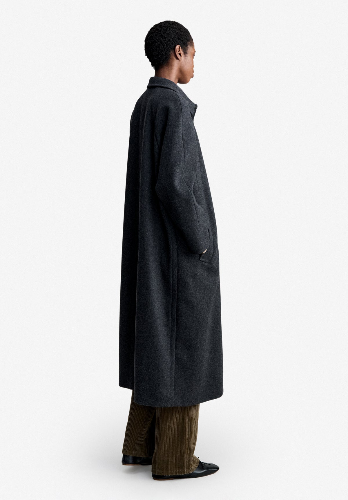 Loose-fit heather charcoal grey mac in recycled wool - 2
