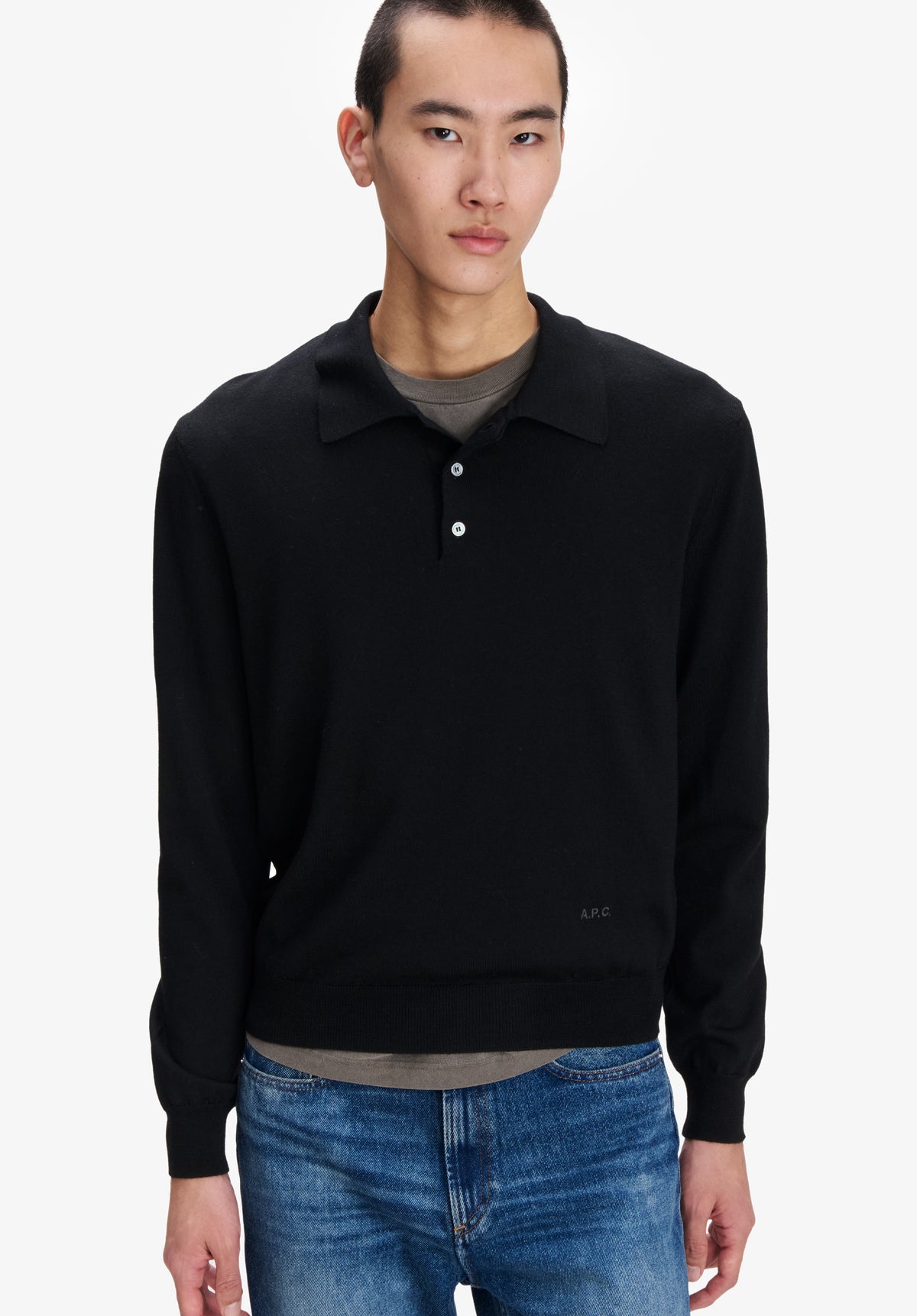 Long-sleeved wool polo shirt - 3