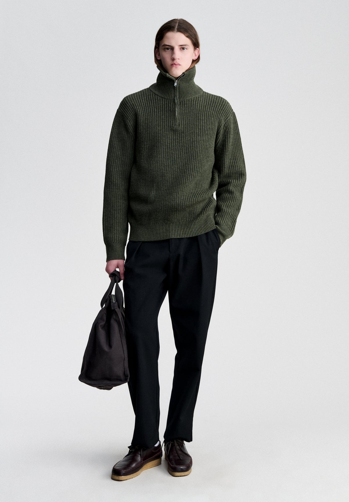 Khaki quarter-zip sweater