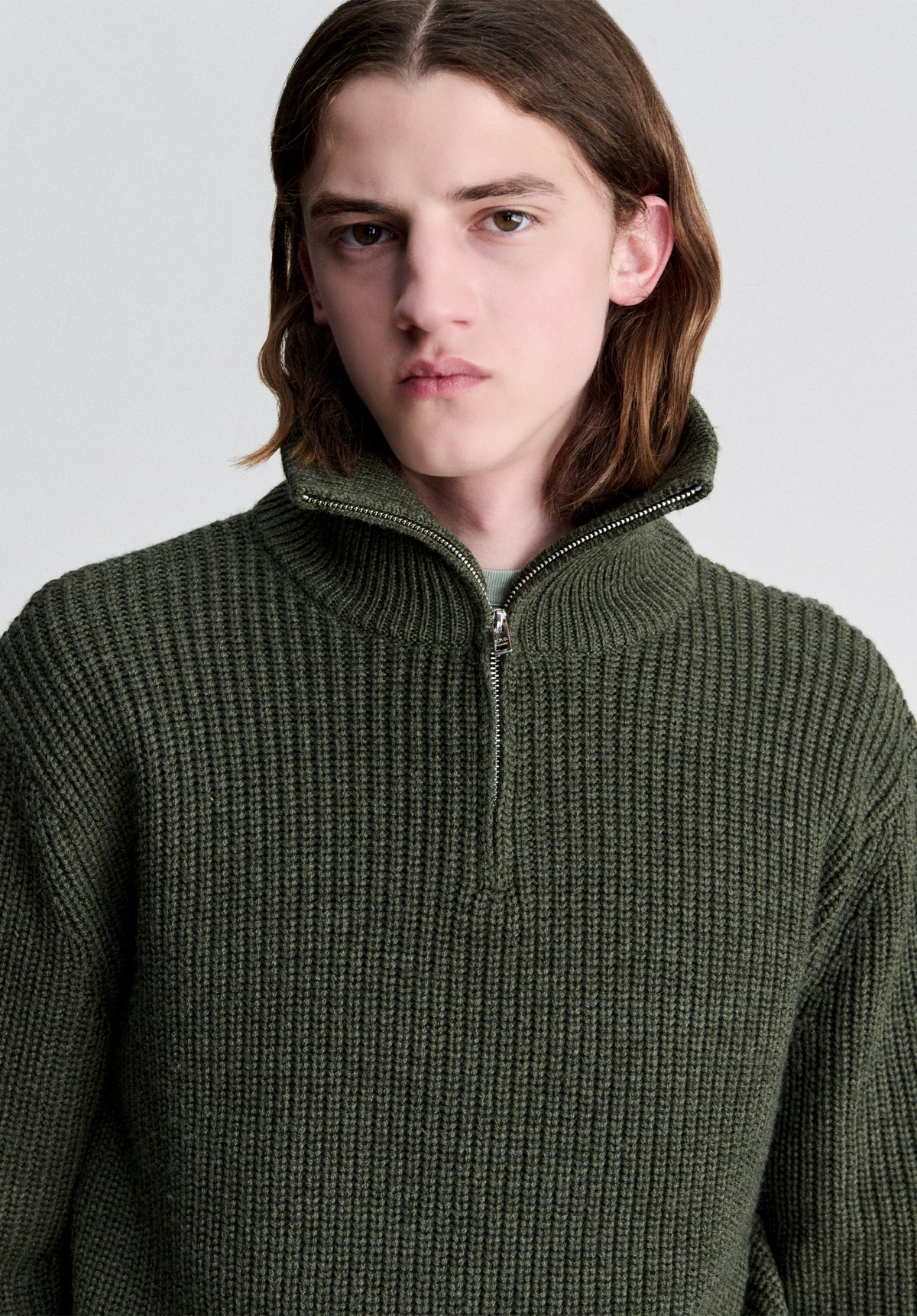 Khaki quarter-zip sweater