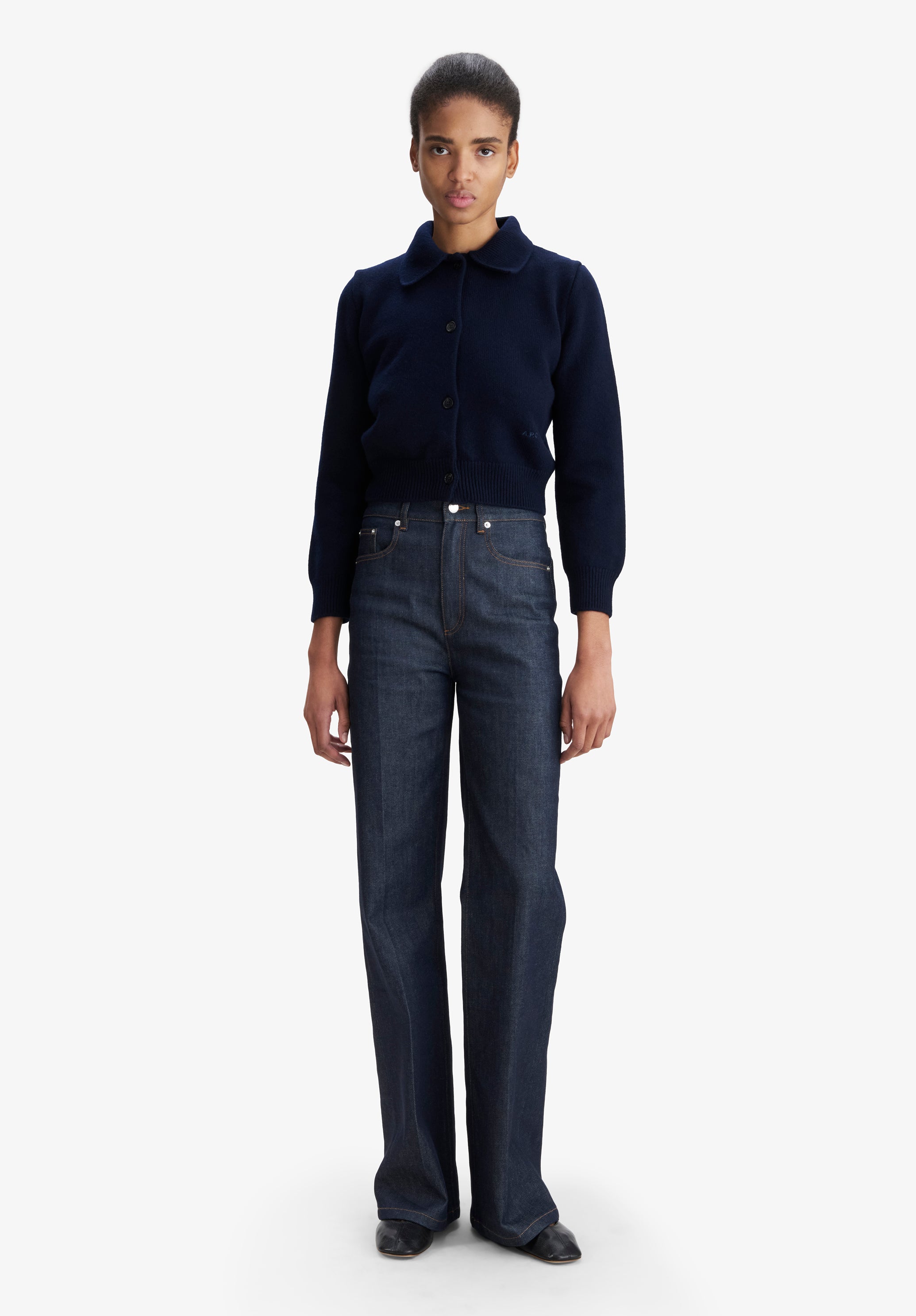 Solid-colour cardigan with polo shirt collar