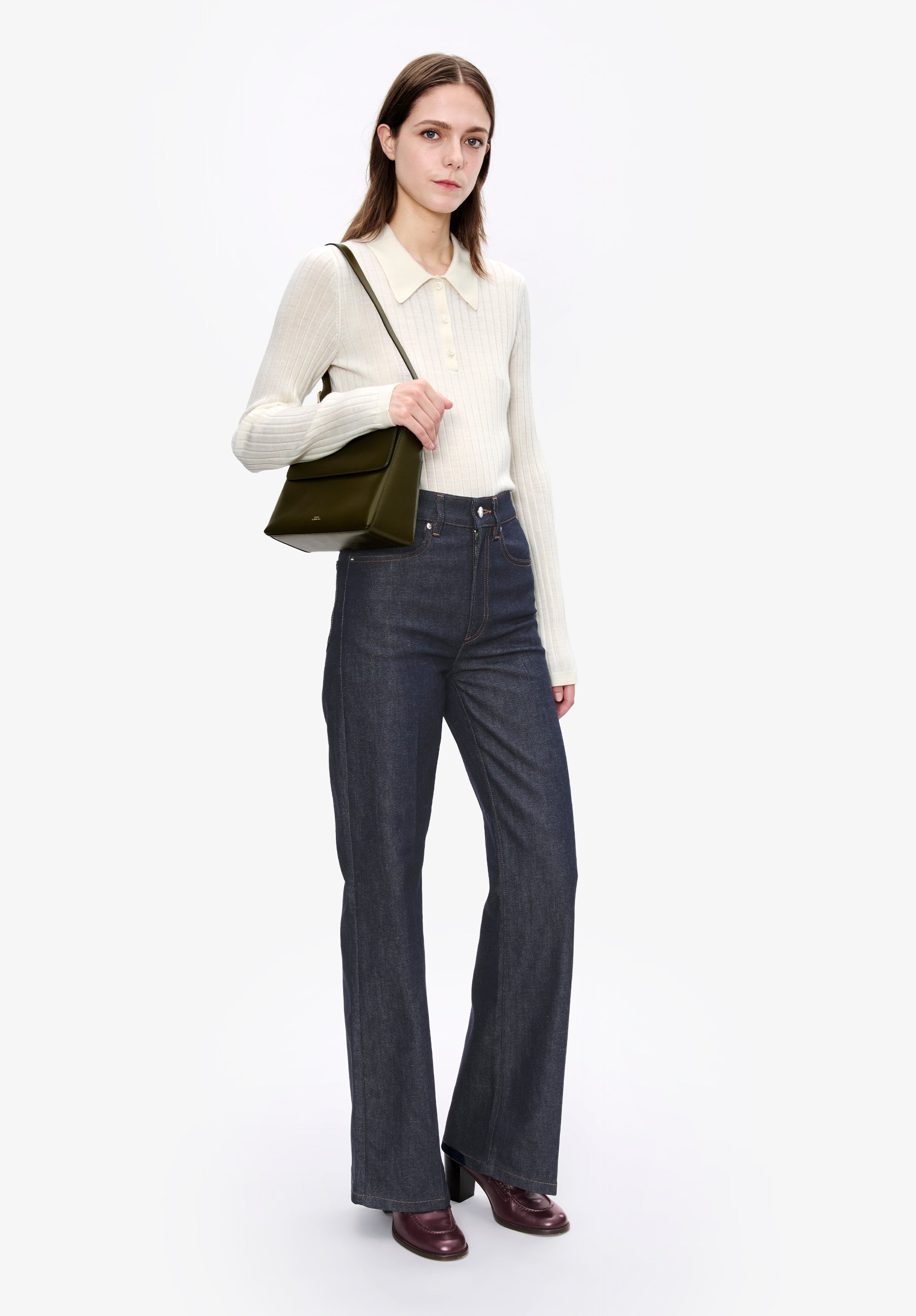 Narrow-rib jumper with polo shirt collar - 1