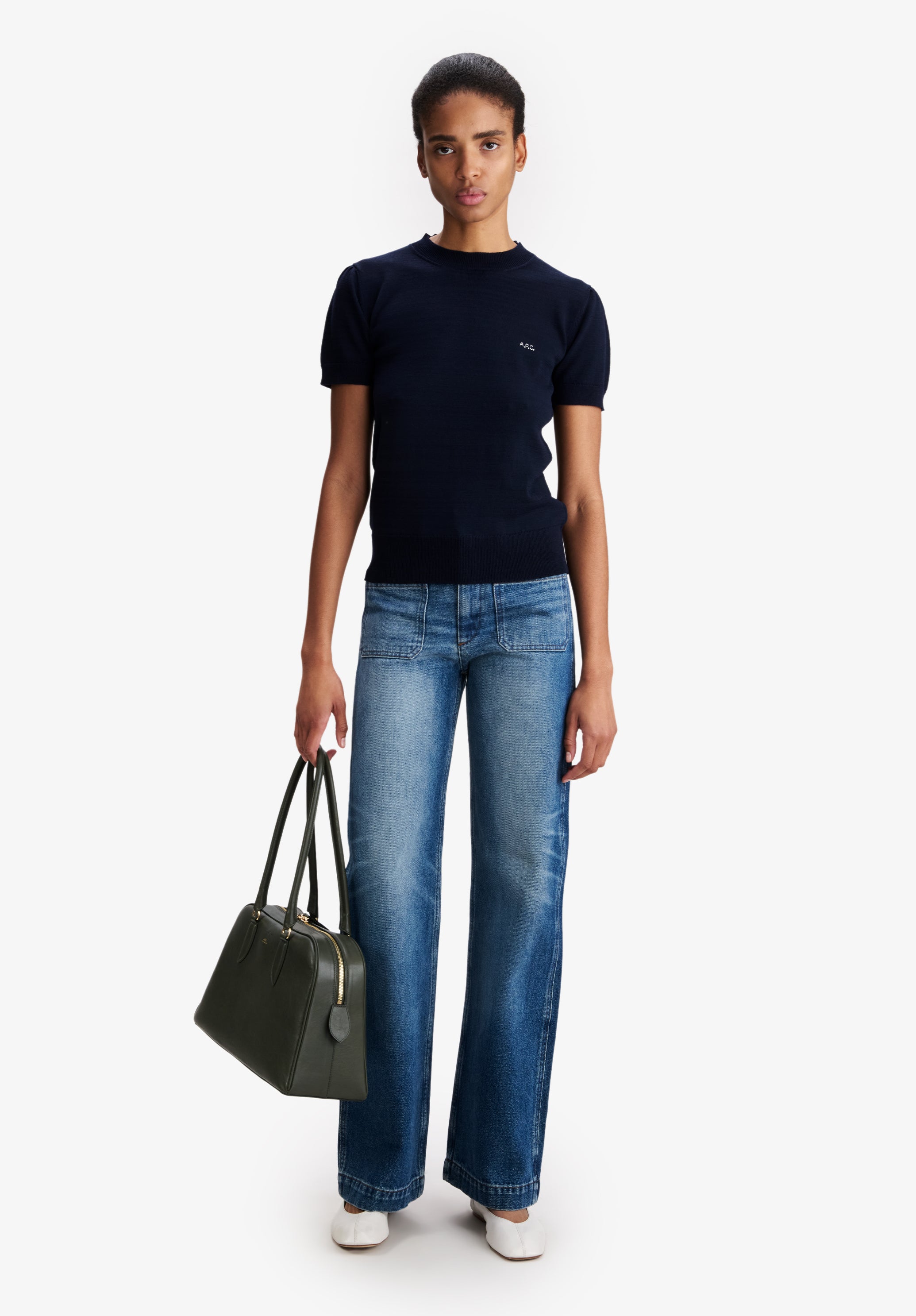 Fitted navy blue merino wool sweater - 1