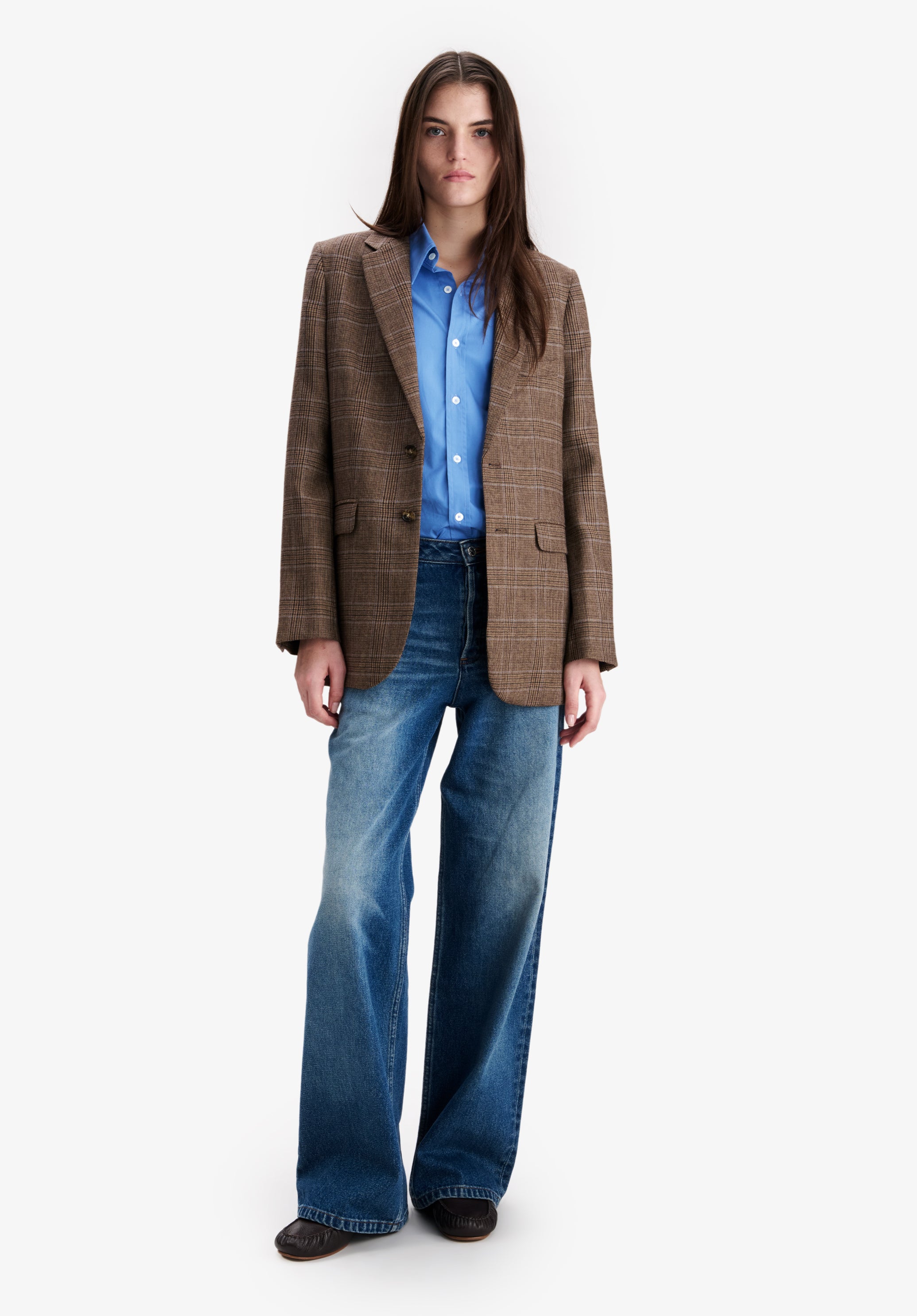 Brown check wool jacket - 1